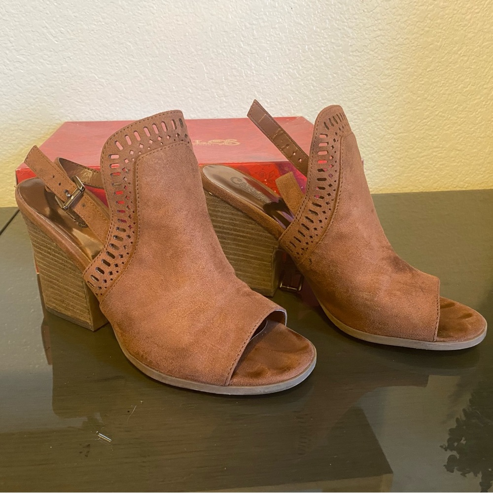 Brown Suede Carlos Santana Heeled Sandals